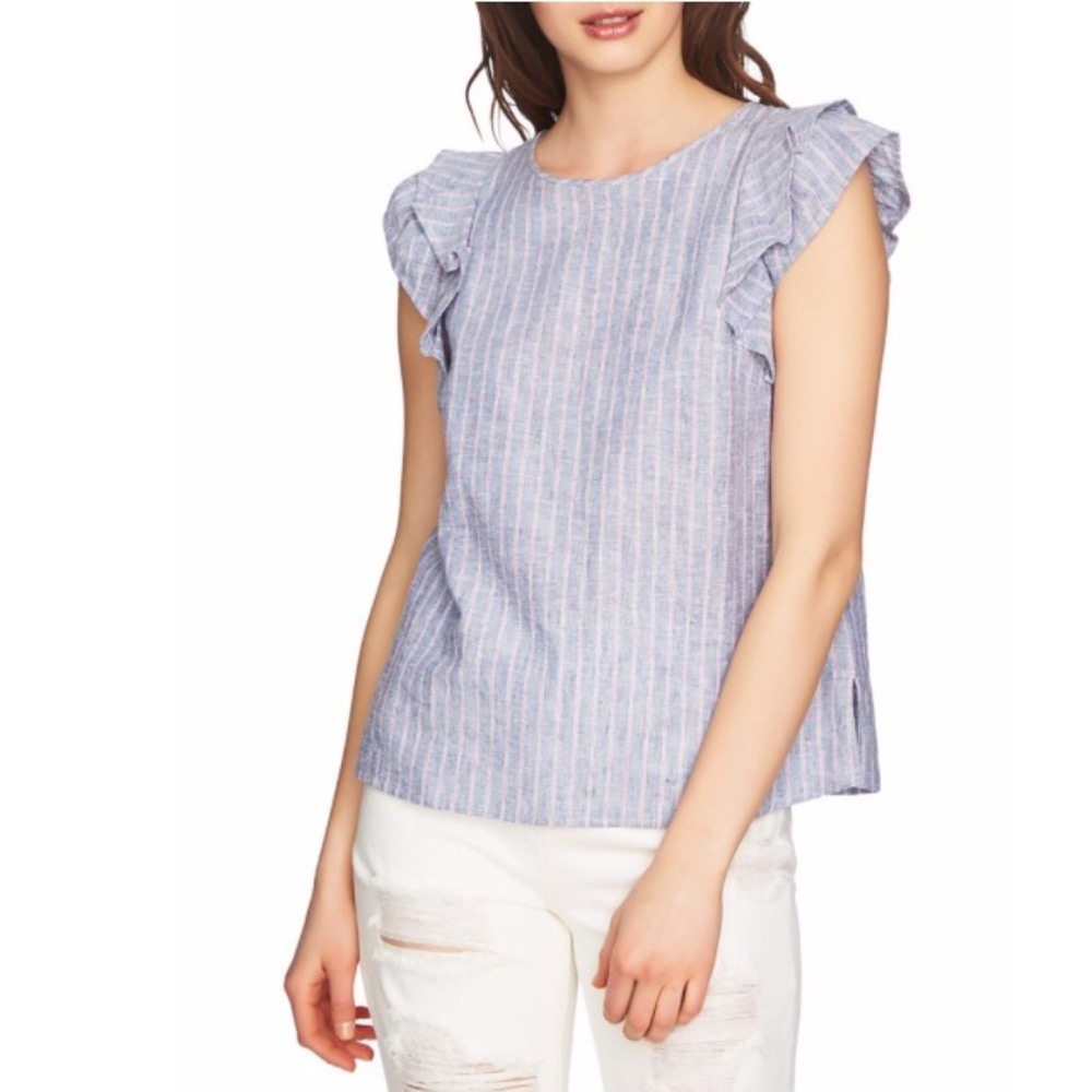1. State May Ruffled Flounce Sleeve Linen Top